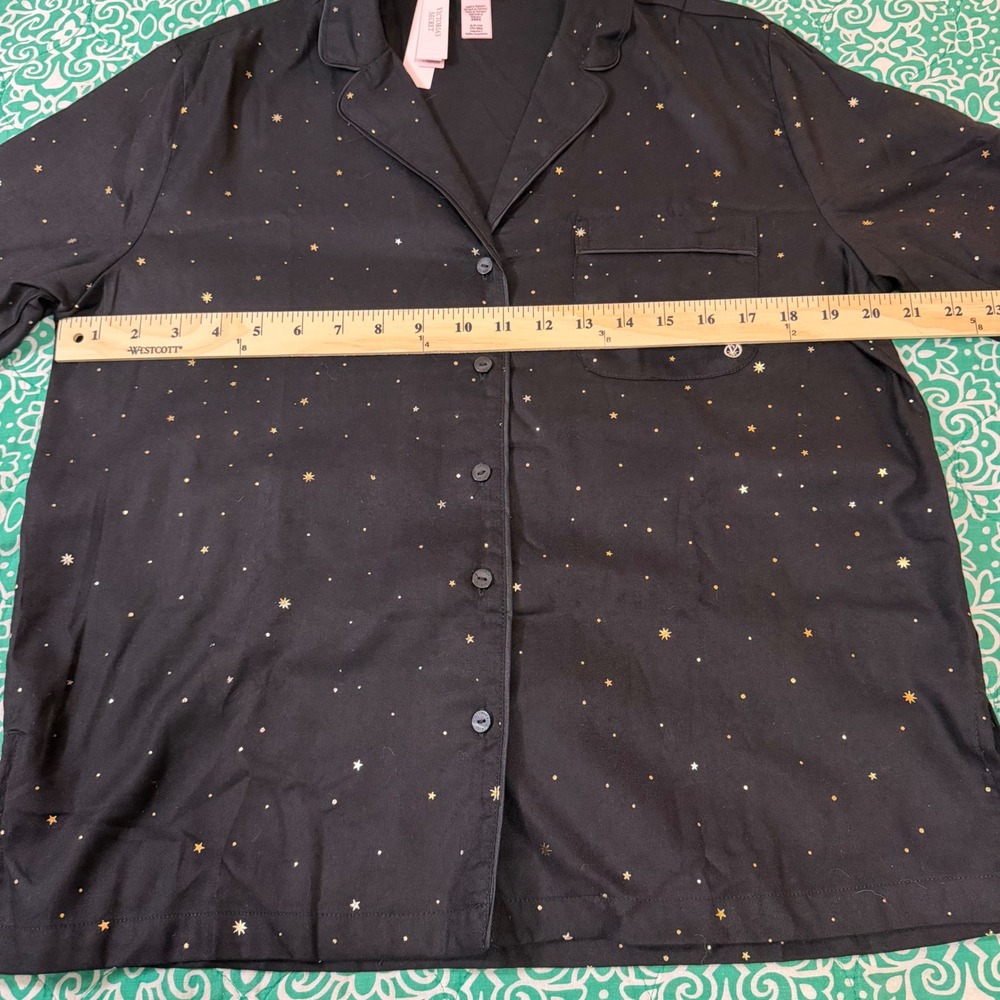 Victorias Secret Pajama Set Small Black Gold Star Celestial Button Top Pants NEW - Picture 5 of 10